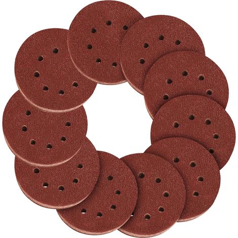 Lot de 100 disques abrasifs de 5 pouces, grain 60, 8 trous, auto-agrippants, papier de verre rond pour ponceuse orbitale aléatoire (1/5)