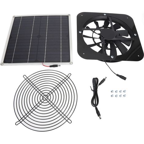 Ventilateur Solaire 100W avec Panneau et Ventilateur 10 Pouces pour Serre, Poulailler, Abri - Kit Noir (1/5)