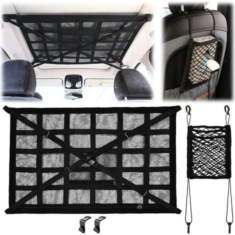 90 x 65 cm Filet de Rangement Camping Car, Rangement Voiture pour Quatre Poignées de Toit, Trunk Storage Net Pocket pour Plupart Véhicules Toit, Fourgonnettes, Camping-Cars, SUV, Van (1/5)