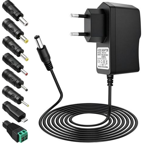 Adaptateur Secteur Universel AC DC 12V 1A 24W Transformateur d'alimentation à Découpage, Alimentation avec 8 Connecteurs DC pour LED Caméras Routeurs Haut-Parleurs TV Box Disque Externe (1/5)