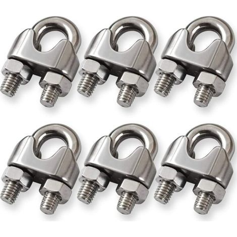 6pcs M10 9.5mm 304 Stainless Steel Cable Clamps