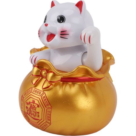 Chat solaire porte-bonheur - Talisman pour la richesse et la prospérité - Chat de bienvenue pour décoration de voiture - Décoration de table pour tirelire - Grand œil doré (1/5)
