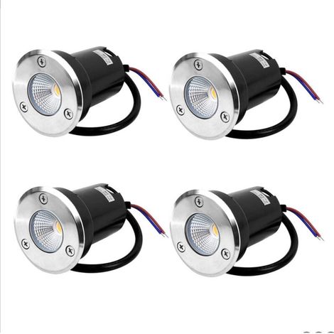 Foco empotrable de 4 LED, lámpara de pie empotrable de 5 W para uso exterior, inoxidable, capacidad de carga de hasta 800 kg, 12-24 V CC, redondo, acero inoxidable blanco (blanco cálido). (1/5)