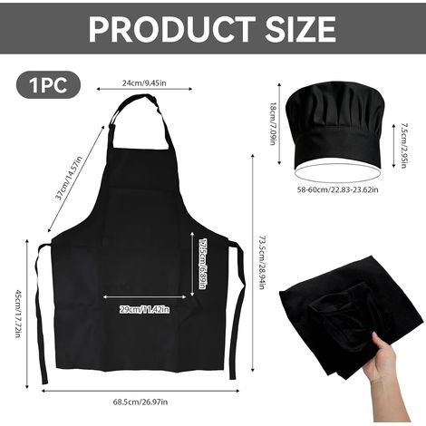 Tablier Noir de Cuisine Avec Toque de Chef Respirant Set Imperméable et Anti-Graisse Ajustable Avec Deux Poches Pour Cuisine et Pâtisserie (1/5)