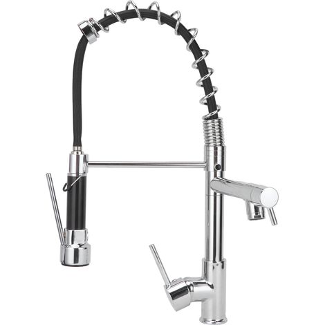 Robinet d'évier de cuisine G1/2, avec douchette extractible, finition cuivre brossé, monocommande, monotrou. Convient aux éviers de maisons de campagne, camping-cars, bars et buanderies. (1/5)