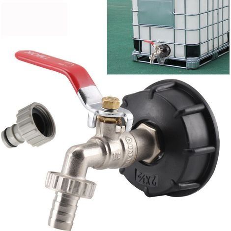 Adaptateur de réservoir de vidange IBC pour Robinet de Jardin en Laiton avec raccord de Tuyau, raccord cuve 1000 litres 12,7 mm (1/5)
