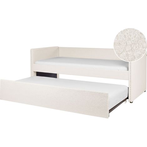 Lit Gigogne Glamour Banquette à Lattes 90 x 200 cm en Tissu Bouclé Beige Clair Troyes