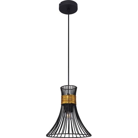 Design soffitto pendolo lampada a sospensione lampada aste in metallo oro-nero a forma di cono (1/5)