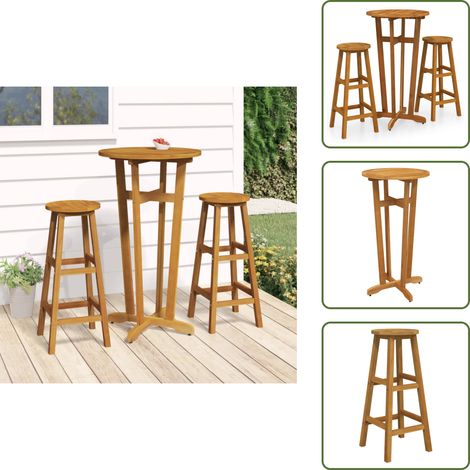 Ensemble de bar 3 pcs Bois d'acacia solide - Ensemble De Bar - Salon De Jardin - Meubles De Jardin - Acacia Massif - Table Bistro