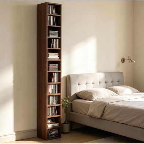 Tour CD 21x20x175 cm en MDF marron, gain de place pour petit salon – MEUBLIV (1/5)