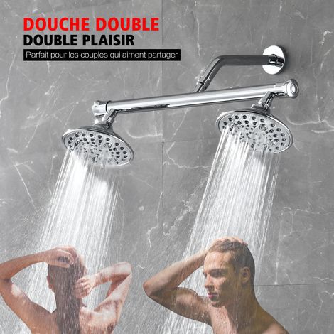 Pommeau de douche double ronde 150mm – 6 modes de jet – Tête pivotante 360° – Matériaux résistants à la corrosion (1/5)