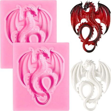 Moule en silicone Dragon Volant (Lot de 2) - Moule à fondant Dragon mignon - Moule à chocolat Dragon animal - Outil de cuisson pour la décoration de gâteaux et pâte polymère (1/5)