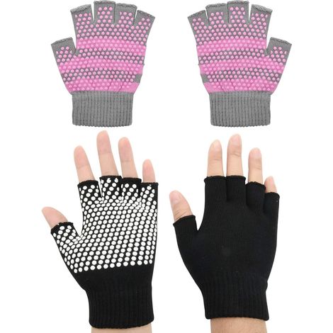 Gants Yoga - Gants Pilates - Antidérapants Gel Caoutchouc - Demi-Doigts - Pour Barre Ballet Bikram - Taille Unique - 2 Paires (1/5)