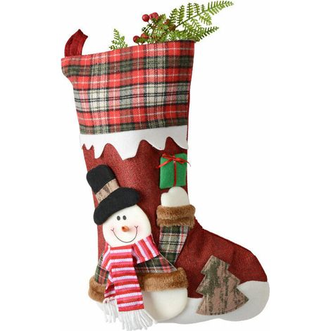 Décorations de Noël, sacs-cadeaux de chaussettes de Noël, sacs-cadeaux de bonbons de chaussettes de Noël pendentifs créatifs (chaussettes de bonhomme de neige de Noël) (1/5)
