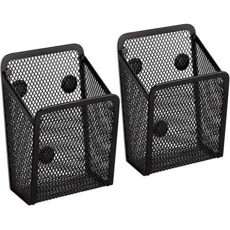 Porte-stylos magnétique (lot de 2) - Paniers de rangement en maille avec aimants puissants pour réfrigérateur, cuisine, bureau et casier - Bl (1/5)