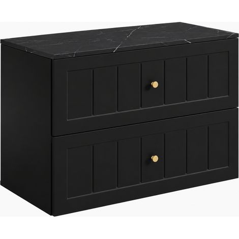 Mobile bagno sospeso 80 cm con cassetti, colore nero + top marmo Black Royal, 80 x 46 x 58,6 cm (1/5)