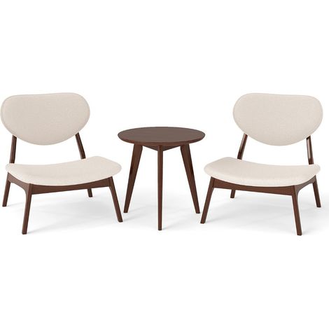 Set di 2 comode poltrone con tavolino laterale 73 x 71,5 x 73 cm seduta ergonomica design moderno legno massello beige 200017062
