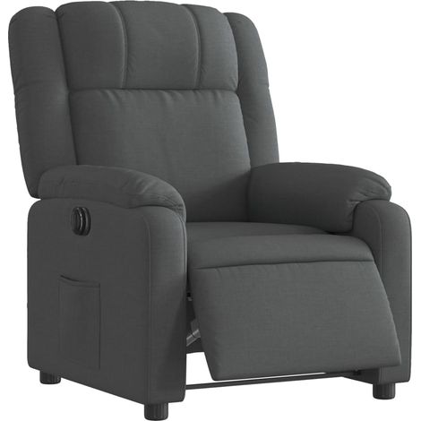 Poltrona relax porta TV con comodissima funzione reclinabile elettrica in tessuto grigio scuro DEC028340