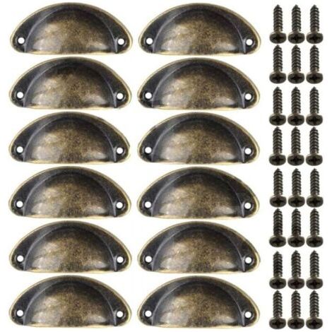 FLITI 12 Stück Vintage-Möbelgriffe, Metall-Schubladenknöpfe für Schränke, Kommoden, Küchenschubladen, Antik-Messing, Bronze