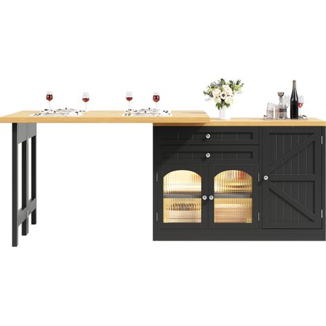 Tavolo da pranzo estensibile 120-194 cm nero, isola cucina con contenitore - CHICFURN (1/5)