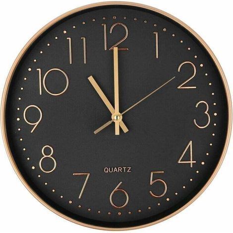 Modern Silent Quartz Wall Clock 25cm, Oversized Numbers Round Wall Clock (Rose Gold) (1/4)