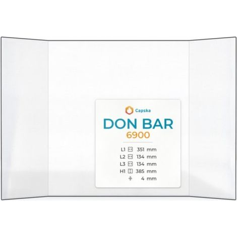 Vitre Don Bar 6900 - Verre Prismatique pour poêle à bois - (134 + 351 + 134) x 385 mm (L2+L1+L3 x H1) - 4 mm