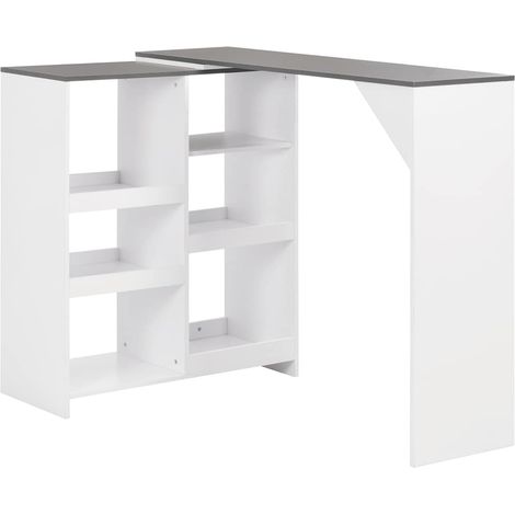 Table de bar avec étagère amovible, blanche, 138 x 39 x 110 cm