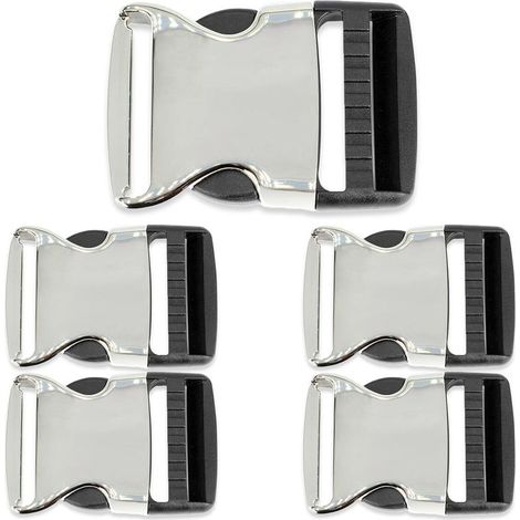Métal et Plastique Hybrid Rapide Double-Face Libération Boucles Réglable Sangle Boucle pour Animal Colliers, Sacs, Sacs à Dos, Camping Accessoires, 30mm, Simple - Argent et Noir, 30mm (1/5)