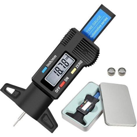 Digital Tire Depth Gauge, LCD 0-25.4mm with Iron Box and Backup Battery for Car and Motorcycle (1/5)