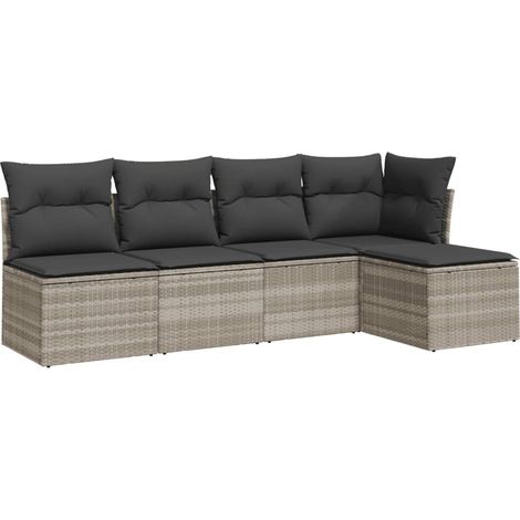 Maison Exclusive - Set Divano da Giardino 5pz con Cuscini Grigio Chiaro Polyrattan