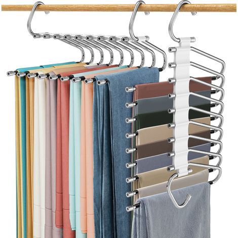 Portant à pantalons pliable multifonctionnel en acier inoxydable, étagère de rangement pour vêtements à plusieurs niveaux (1/5)
