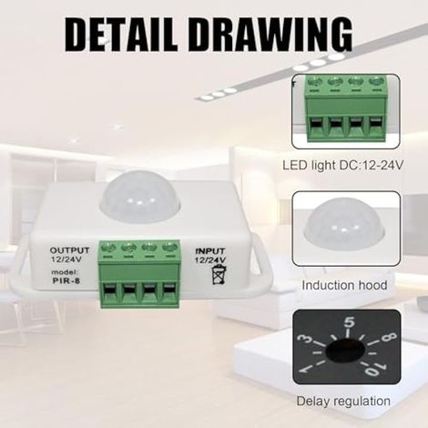 Lot de 4 détecteurs de Mouvement infrarouges PIR, interrupteurs à détecteur de Mouvement Infrarouge 12 V/24 V CC, détection Automatique de Mouvement, interrupteurs de détection de Mouvement (1/3)
