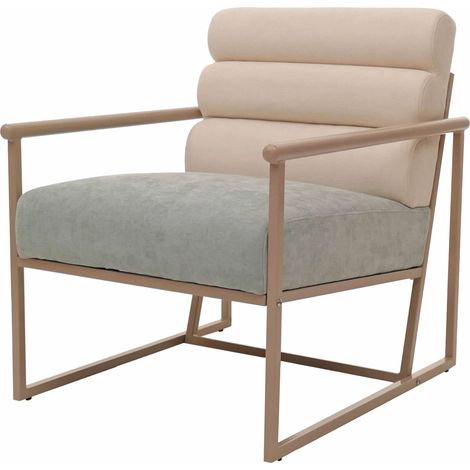 Poltrona lounge dal design contemporaneo in tessuto di velluto beige con cuscino blu-verde struttura in acciaio verniciato a polvere 040009491