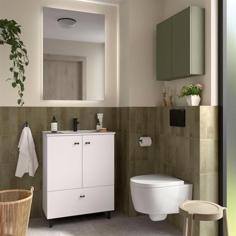 Badezimmermöbel INARA 700 2 Türen und 1 Schublade. WHITE SATIN + Waschtisch + Spiegel (1/3)