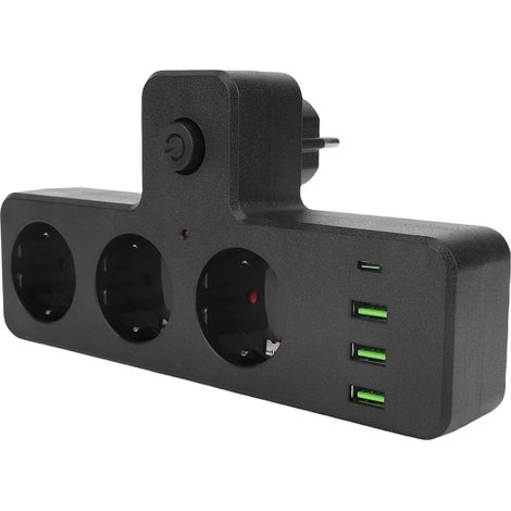 Steckdosenleiste mit 3 AC-Steckdosen, 3 USB-Anschlüssen, 1 Typ-C-Anschluss, multifunktionaler Steckdosenleiste mit Schalter für Zuhause (1/5)