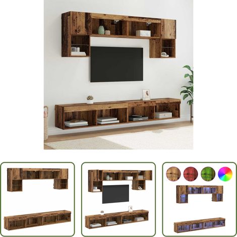 Rangement salon - Unités murales TV avec LED 6 pcs Bois Ancien Bois d'ingénierie (1/5)