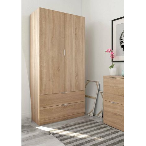 Dmora - Guardarropa Darest, Armario dormitorio con 2 puertas y 2 cajones, Muebles de dormitorio con perchero, 81x52h180 cm, Roble (1/5)