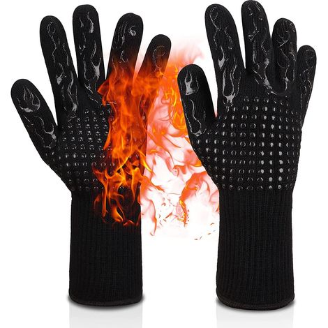 Grilling Gloves, 1800°F Heat Resistant Fireproof Gloves, Silicone Non-slip Washable Oven Microwave Insulated Oven Kitchen Five Finger Gloves for Grilling, Camping, Smoking, Grilling, Cooking, Baking ( (1/5)