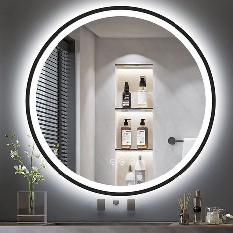 GIMBELEN Spiegel rund mit Beleuchtung, 70 cm, Badezimmerspiegel mit Beleuchtung, Touch-Schalter, Antibeschlag, 3 Lichtfarben Einstellbar, 3000 K / 4000 K / 6500 K (1/5)