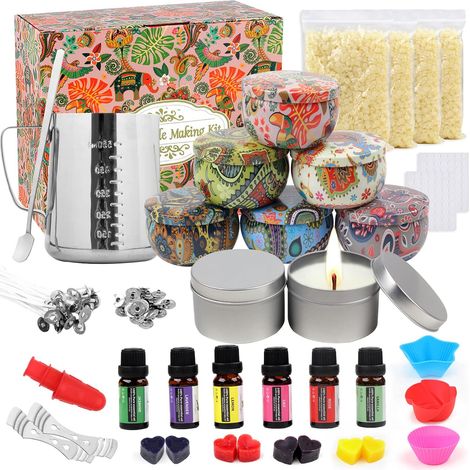Kit de fabrication de bougies parfumées bricolage Ensemble de bougies à faire soi-même avec parfum de qualité supérieure avec cire d'abeille, boîtes à bougies, huile parfumée, blocs de teinture (1/5)