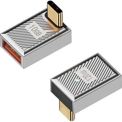 Lntyq 2er-Pack 120 W USB 3.1 auf Typ-C-Adapter, 90° abgewinkelt, 10 Gbit/s, rechtwinklig, Zn-Legierung/LED für Telefon/Tablet, 2 Stück (gebogen) (1/5)