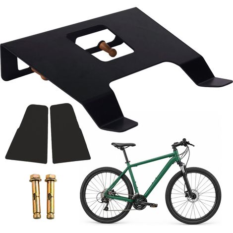 Relaxdays Fahrrad Wandhalterung, Ablage & Haken, 3in1 Radhalter, bis 30 kg, HBT: 9,5x35x30,5 cm, Stahl & Holz, schwarz (1/5)