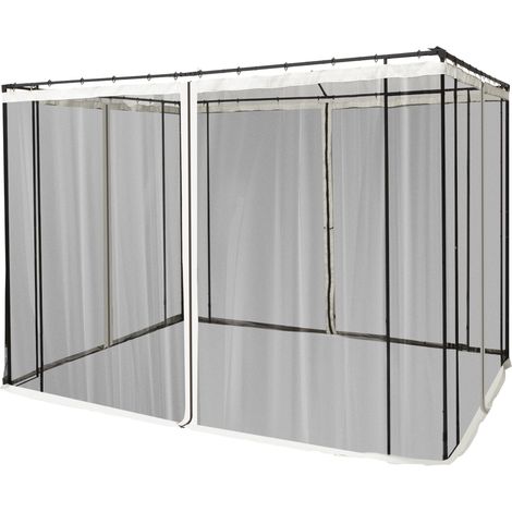 Zanzariera per Gazebo Tende di Ricambio Universale 302x207 cm con Cerniere Nero/Beige (1/5)