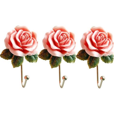 3 PCS Rose Résine Mur Crochets Mur Monté Créatif Fleur Fer Crochet pour Suspendre Manteau/Chapeau/Clé/Serviette/Sac À Main Crochets/Cintres Chambre Décoration Murale (1/5)