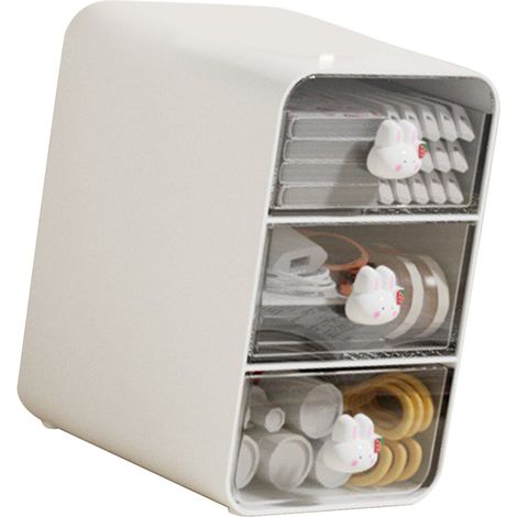 Boîte de rangement cosmétiques tiroir, organisateur maquillage étagère de bureau panier pour étudiante dortoir maison petit lapin blanc (1/5)