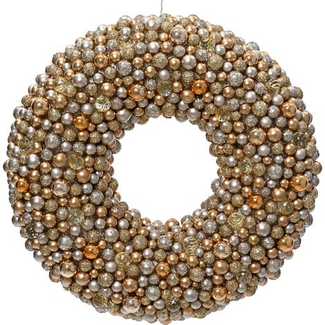 Ghirlanda tonda natalizia con sfere oro e champagne, decorazione per dietro porta -33 cm