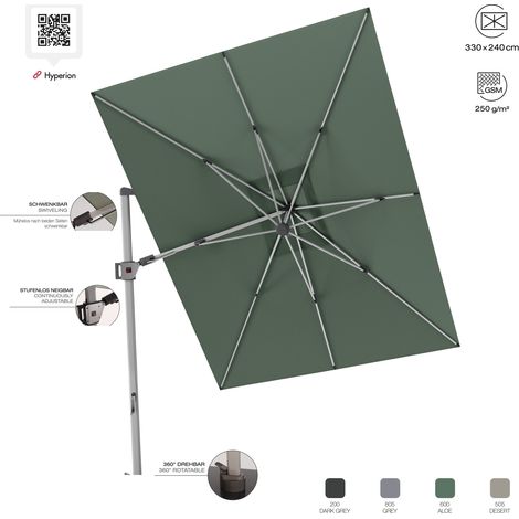 KNIRPS Hyperion Ampelschirm 330 x 240 cm Sonnenschirm Pendelschirm 4 Farbvarianten