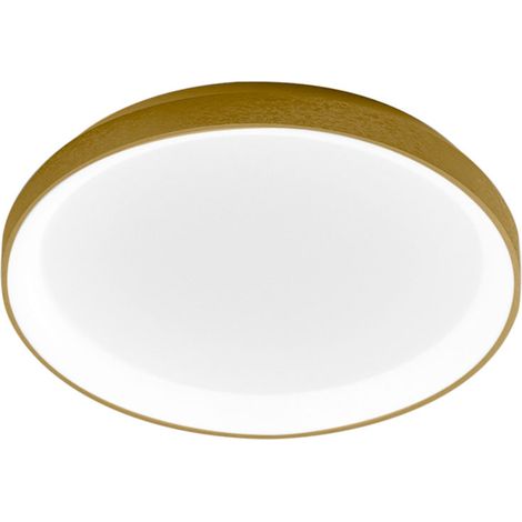 Krizia - Plafonnier LED dimmable 38W 3000K - Lumière chaude 3300lm, diffuseur opale, cadre doré, d.27 cm, design moderne