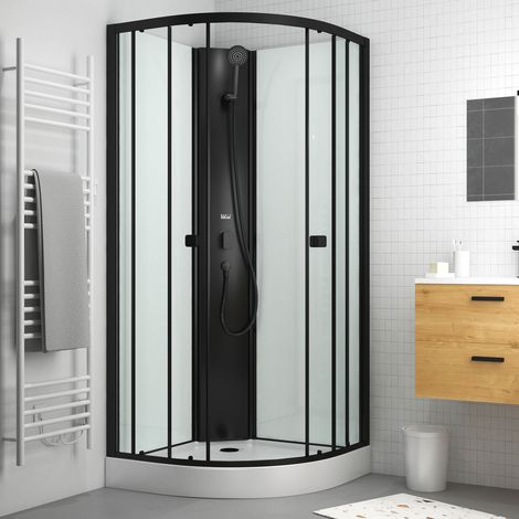 Cabina de Ducha 1/4 de Círculo 85x85 - Puertas Correderas - Blanca & Negra (1/5)