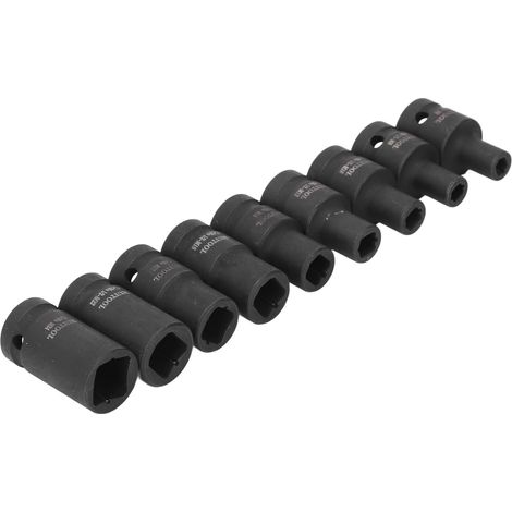 Ensemble de 9 pièces : douille carrée de 1/2 pouce, douille inversée, clé pneumatique, douille carrée, clé carrée (1/5)